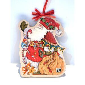 Mary Engelbreit Xmas Ornament Santa Die Cut Wood Paper Double Sided Large 5.5”